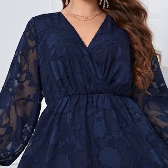 Melo Apparel Plus Size Surplice Neck Balloon Sleeve Dress - Picture 3 of 7